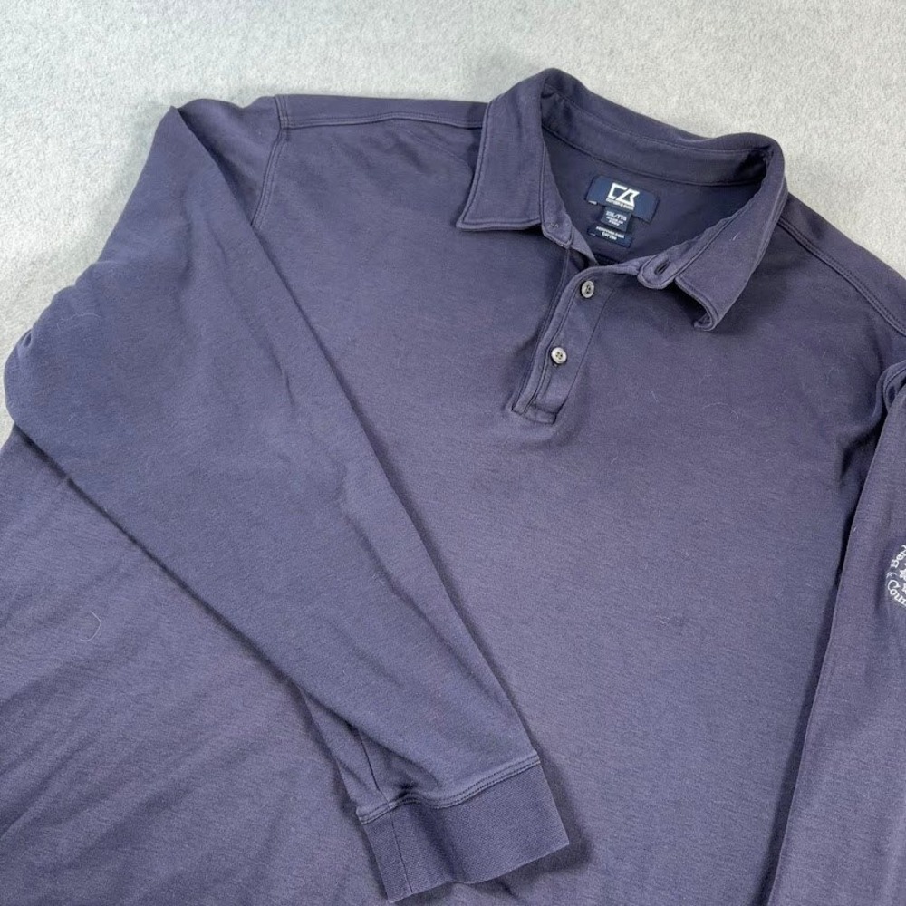 Cutter & Buck Long Sleeve Polo Mens XXL Navy Blue Solid Pima Cotton Logo
